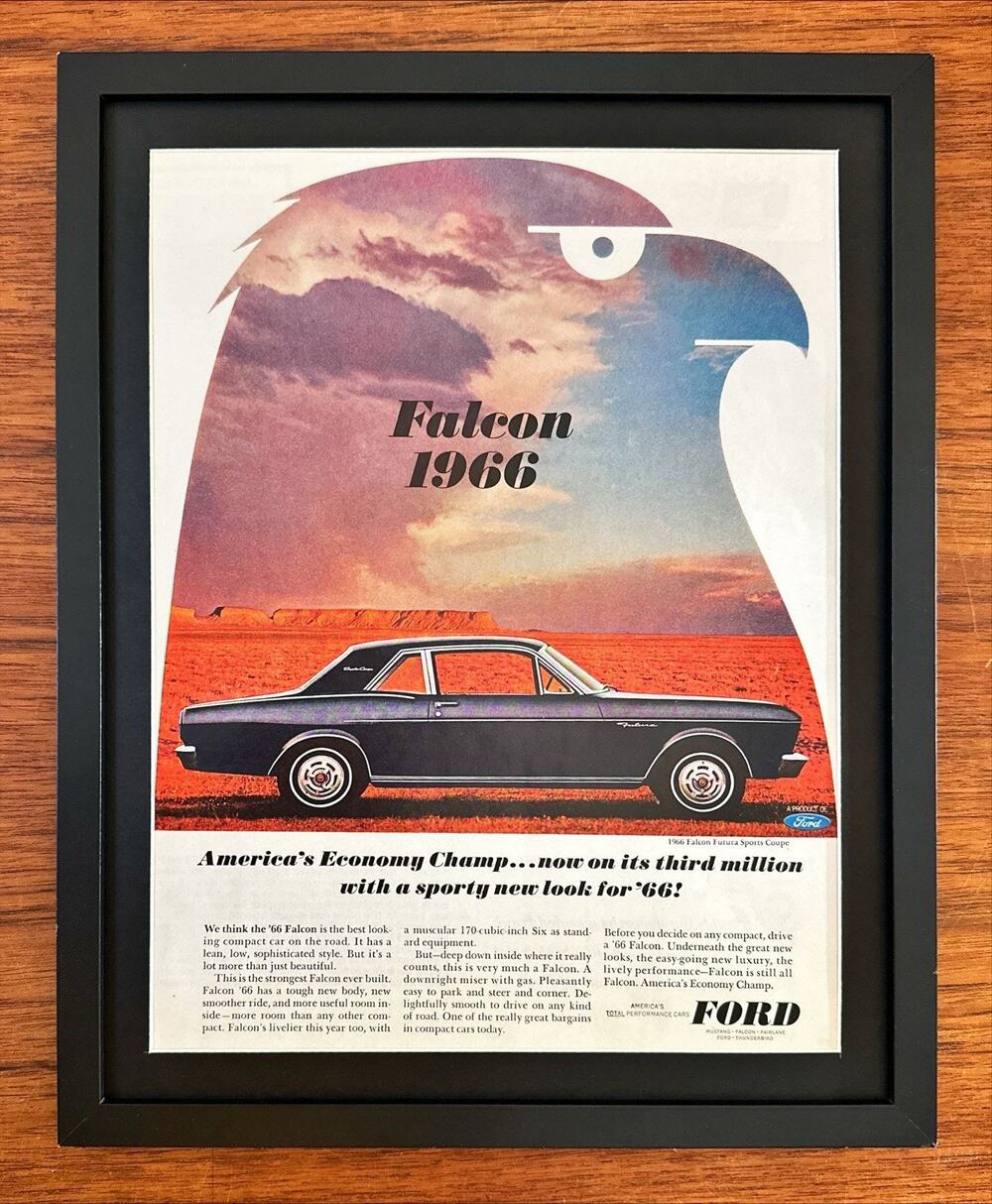 Framed 1965 VTG Orig Magazine Ad FORD Auto Car FALCON for '66 Economy Champ